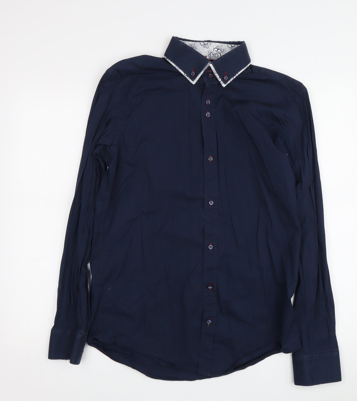 Guide London Men's Blue Slim Fit Button-Up Shirt