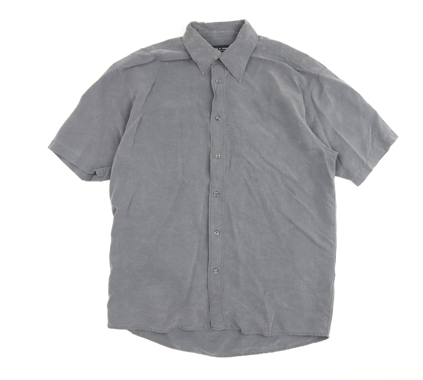 Jack & Jones Men's Grey Short Sleeve Button-Up Shirt M