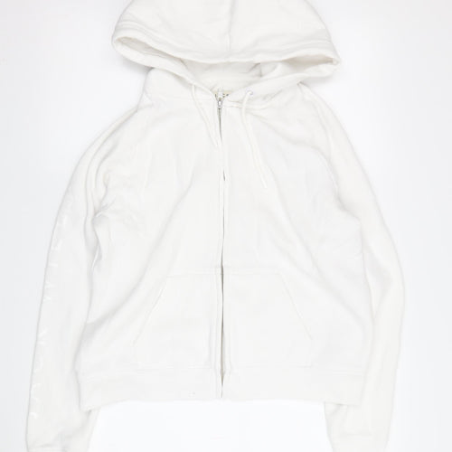 Jack Wills Women's White Full Zip Hoodie, Size 14, Cotton Blend