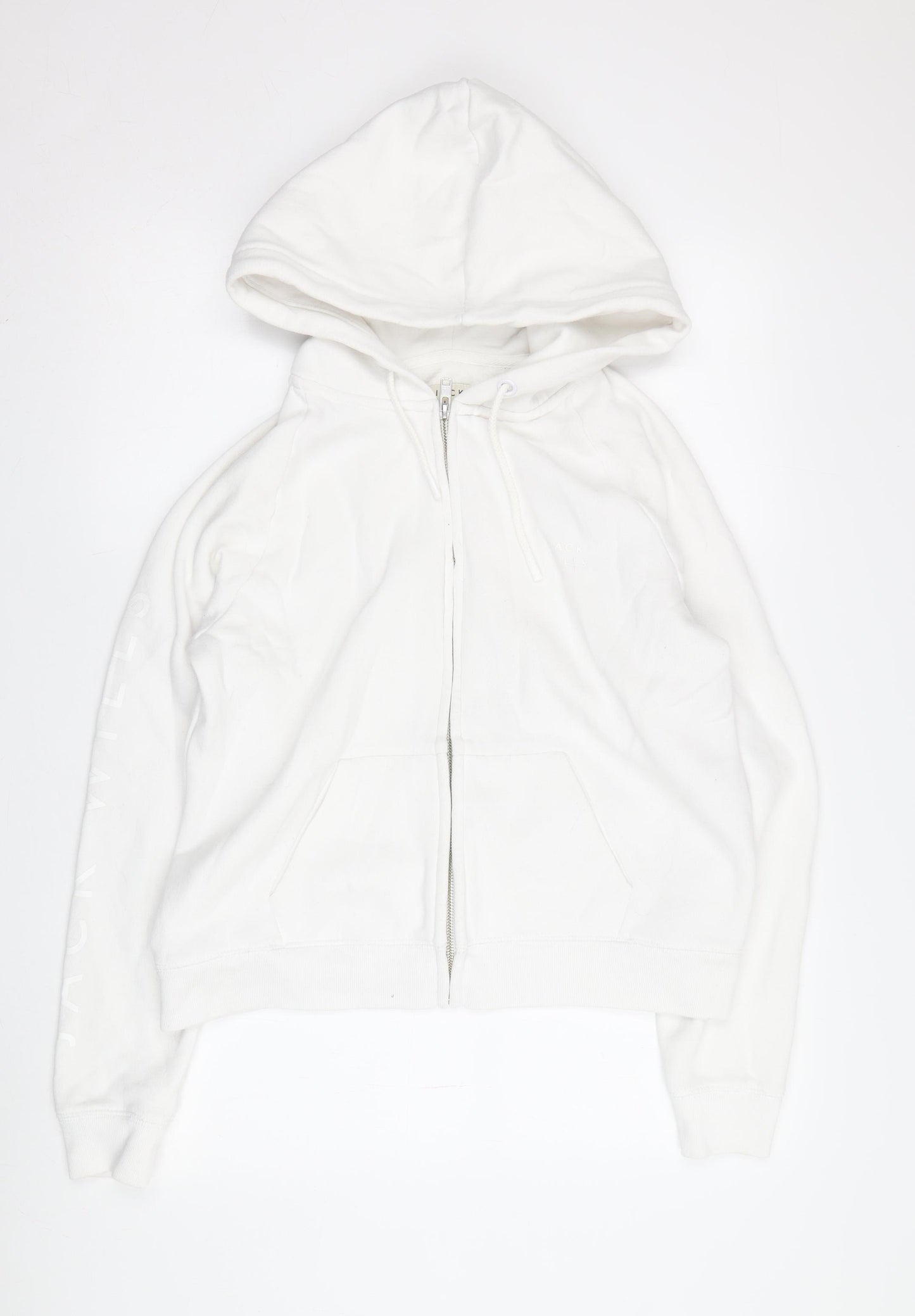 Jack Wills Women's White Full Zip Hoodie, Size 14, Cotton Blend