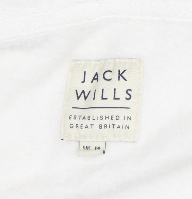 Jack Wills Women's White Full Zip Hoodie, Size 14, Cotton Blend