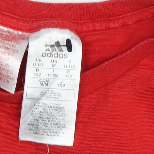 Adidas Boys Red T-Shirt 11-12 Years Graphic Logo Sports Top