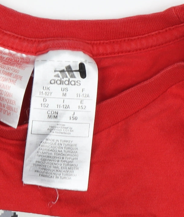 Adidas Boys Red T-Shirt 11-12 Years Graphic Logo Sports Top