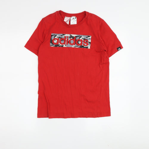 Adidas Boys Red T-Shirt 11-12 Years Graphic Logo Sports Top