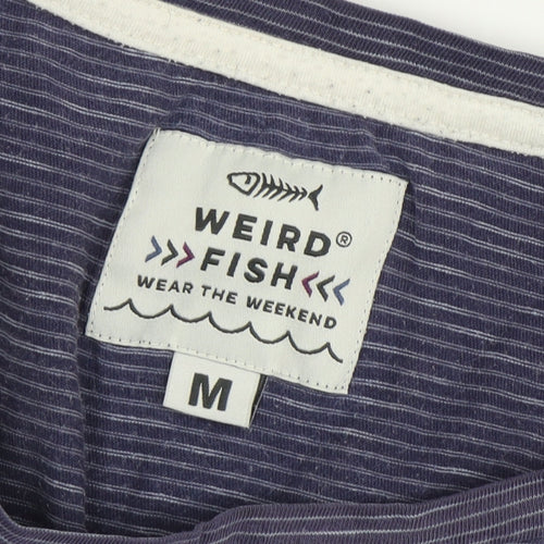 Weird Fish Men's Medium Blue Striped Cotton T-Shirt