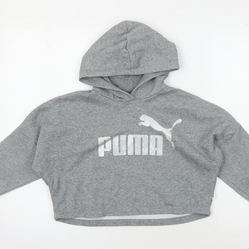 Puma Teens Grey Logo Pullover Hoodie, Size 9-10