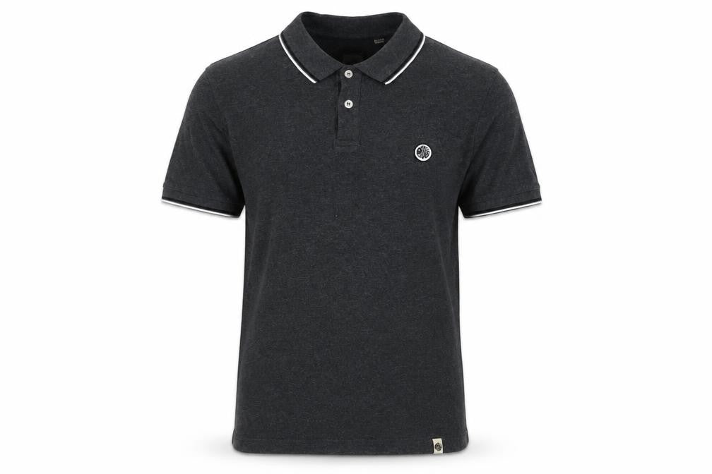 Front view of Over The Green Men's Black Polo Shirt, size S