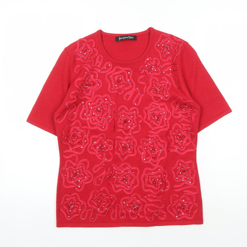 Jacques Vert Women's Red Sequin Knit T-Shirt S