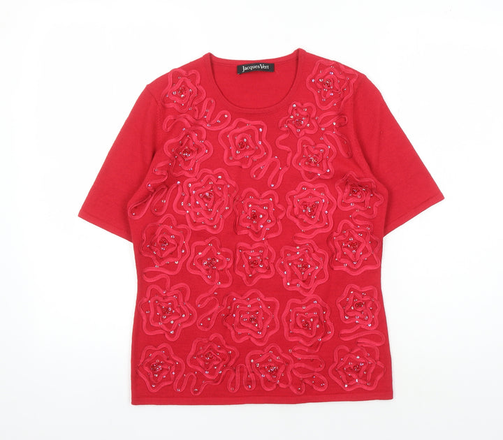 Jacques Vert Women's Red Sequin Knit T-Shirt S