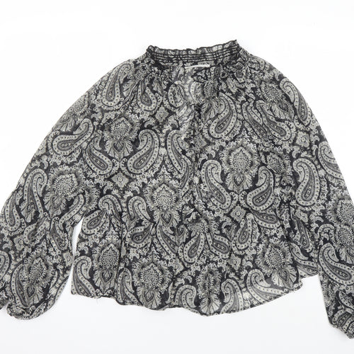 MNG Women's Black Paisley Tunic Blouse Size 12