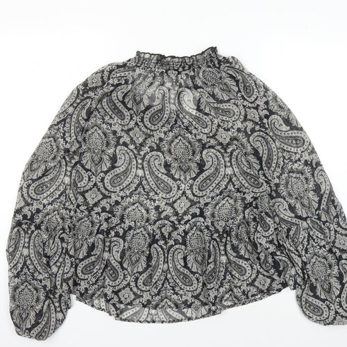 MNG Women's Black Paisley Tunic Blouse Size 12