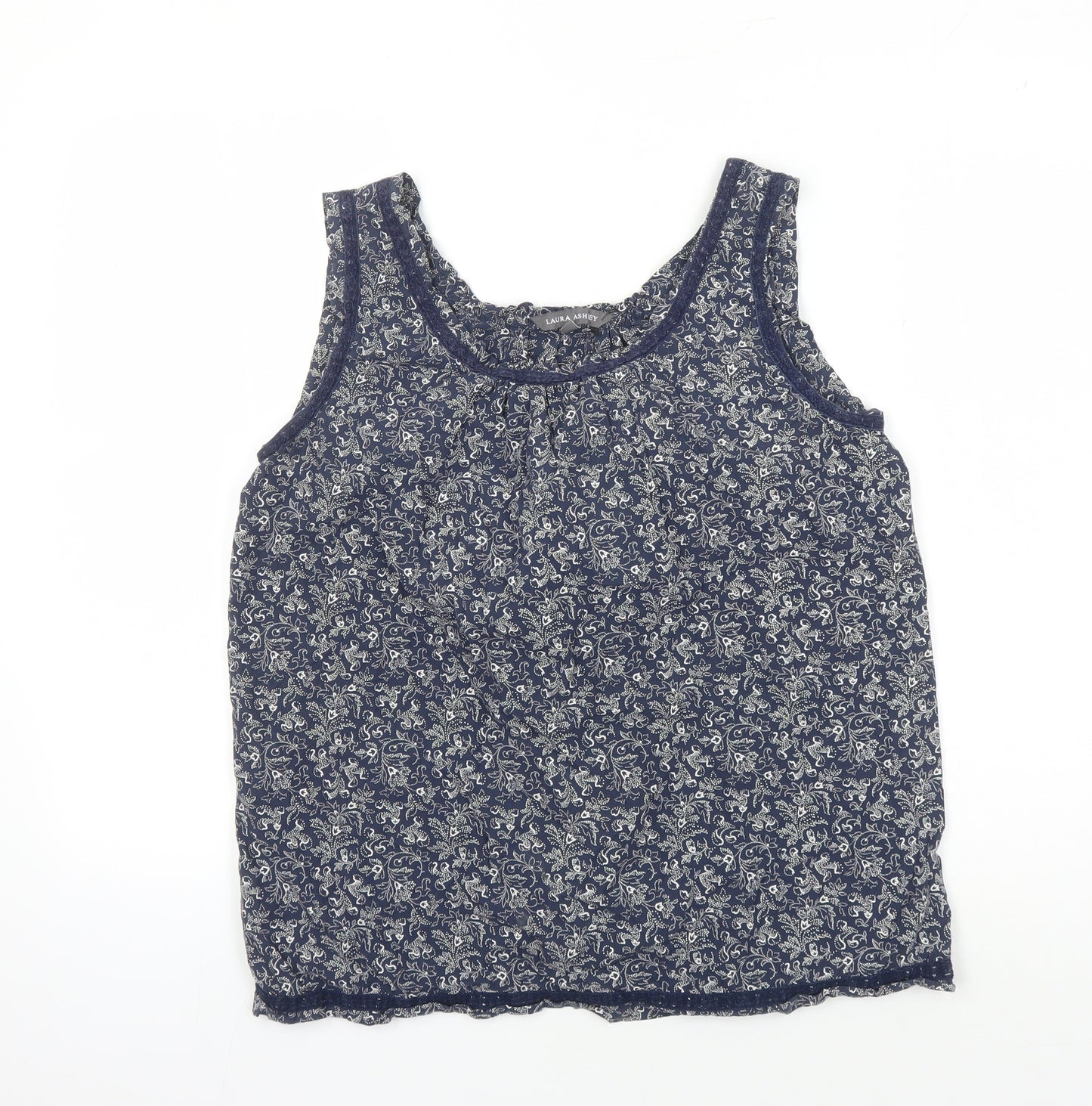 Laura Ashley Women's Blue Floral Cotton Tank Top Size 14