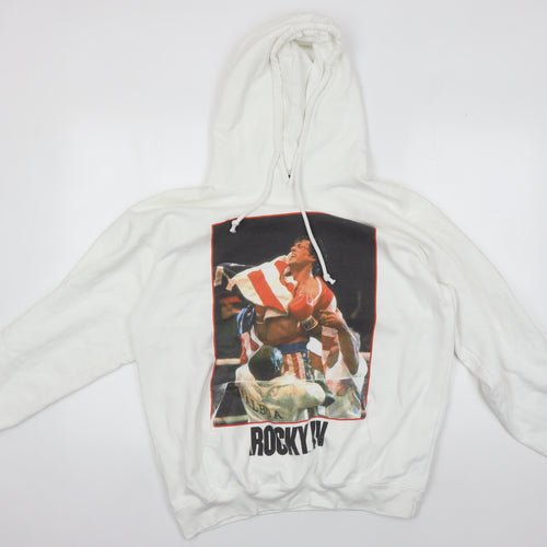 boohooMAN Men's White Rocky Hoodie S Pullover