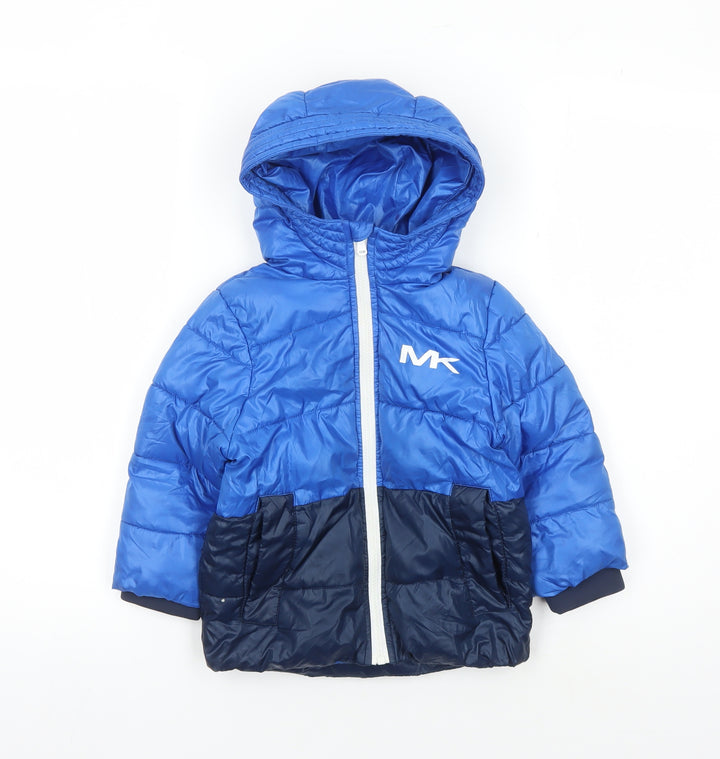 Michael Kors Boys Blue Puffer Jacket, Size 2 Years, Hooded