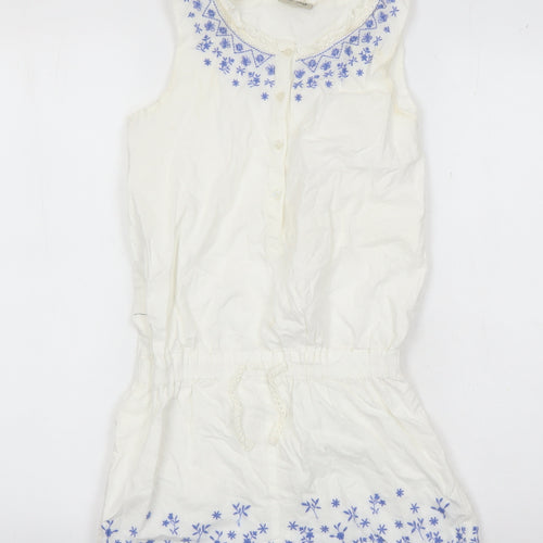 Next Girls White Floral Playsuit - 10 Years Sleeveless Cotton