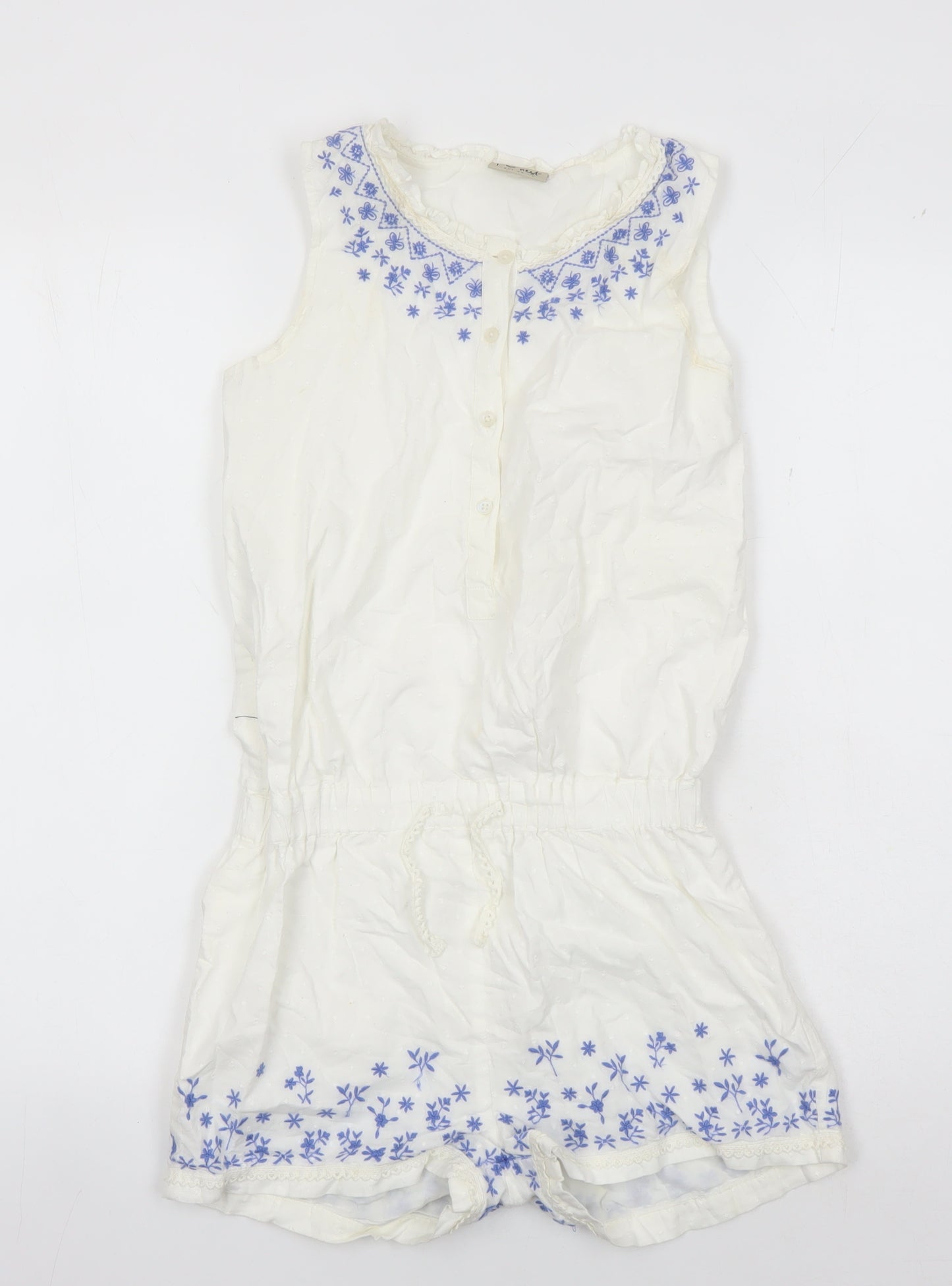 Next Girls White Floral Playsuit - 10 Years Sleeveless Cotton