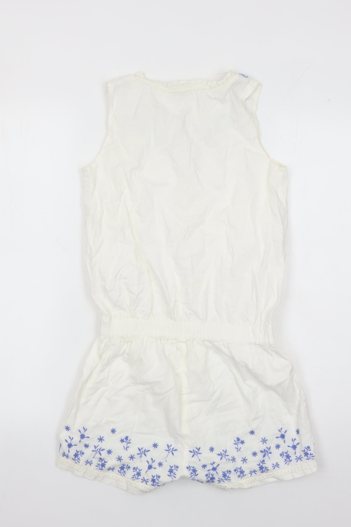 Next Girls White Floral Playsuit - 10 Years Sleeveless Cotton