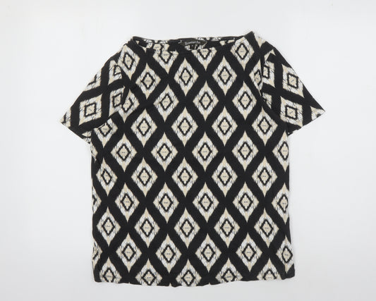 Bonmarché Women's Black Geometric Printed T-Shirt Size 16