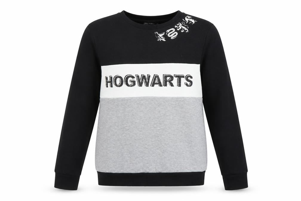 Front view of Harry Potter unisex hogwarts black sweatshirt m