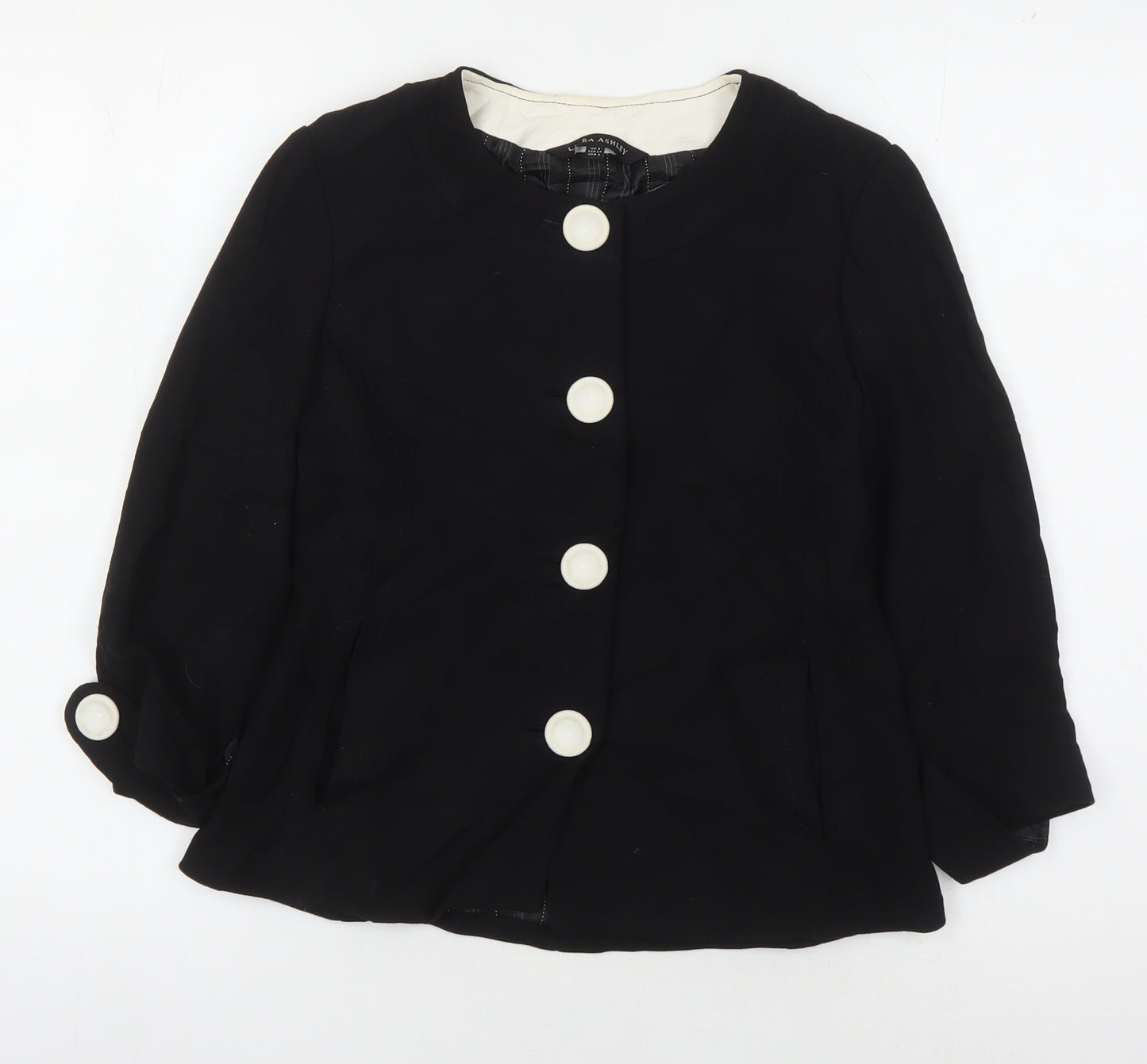 Laura Ashley Women Black Basic Jacket Size 8 Collared