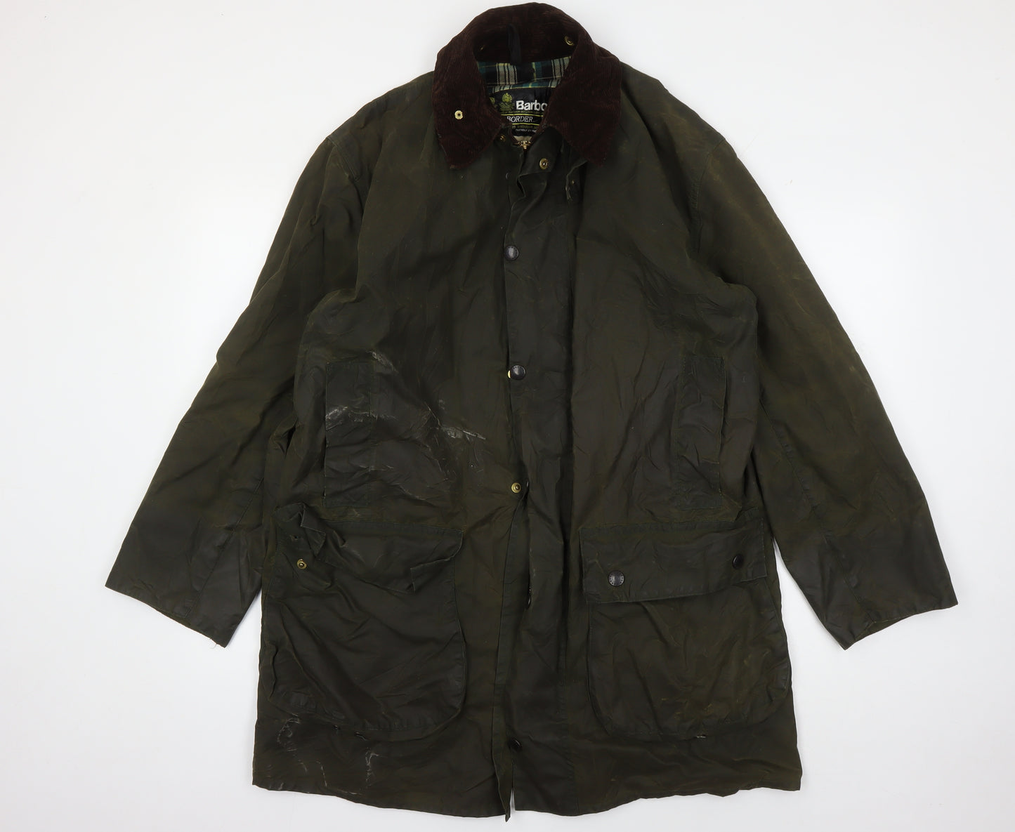 Barbour Men's Green Waxed Jacket, Mid-Length, 40 in, Vintage