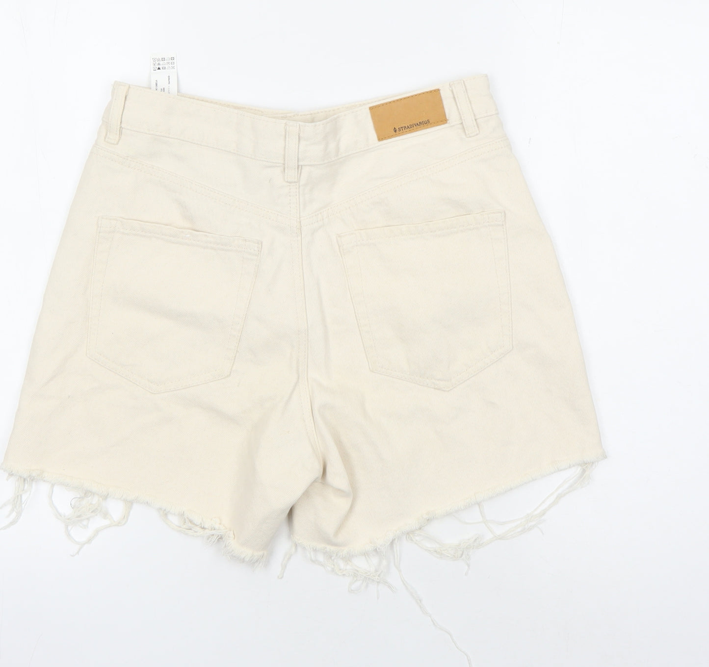 Stradivarius Women's Ivory 4 Cut-Off Denim Shorts