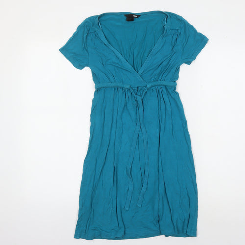 H&M Women's Blue Wrap Dress, Size 6, Knee Length