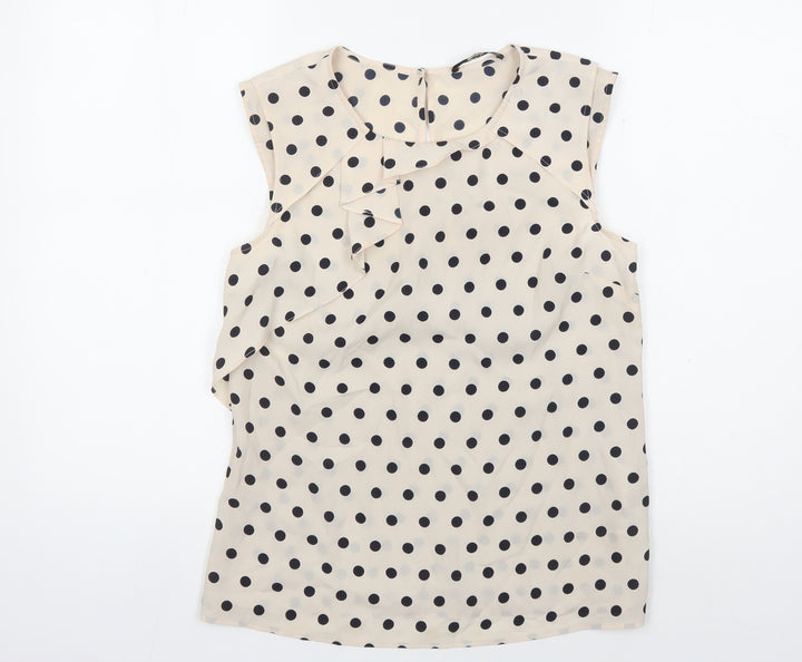 Oasis Beige Polka Dot Sleeveless Blouse Women Size 10