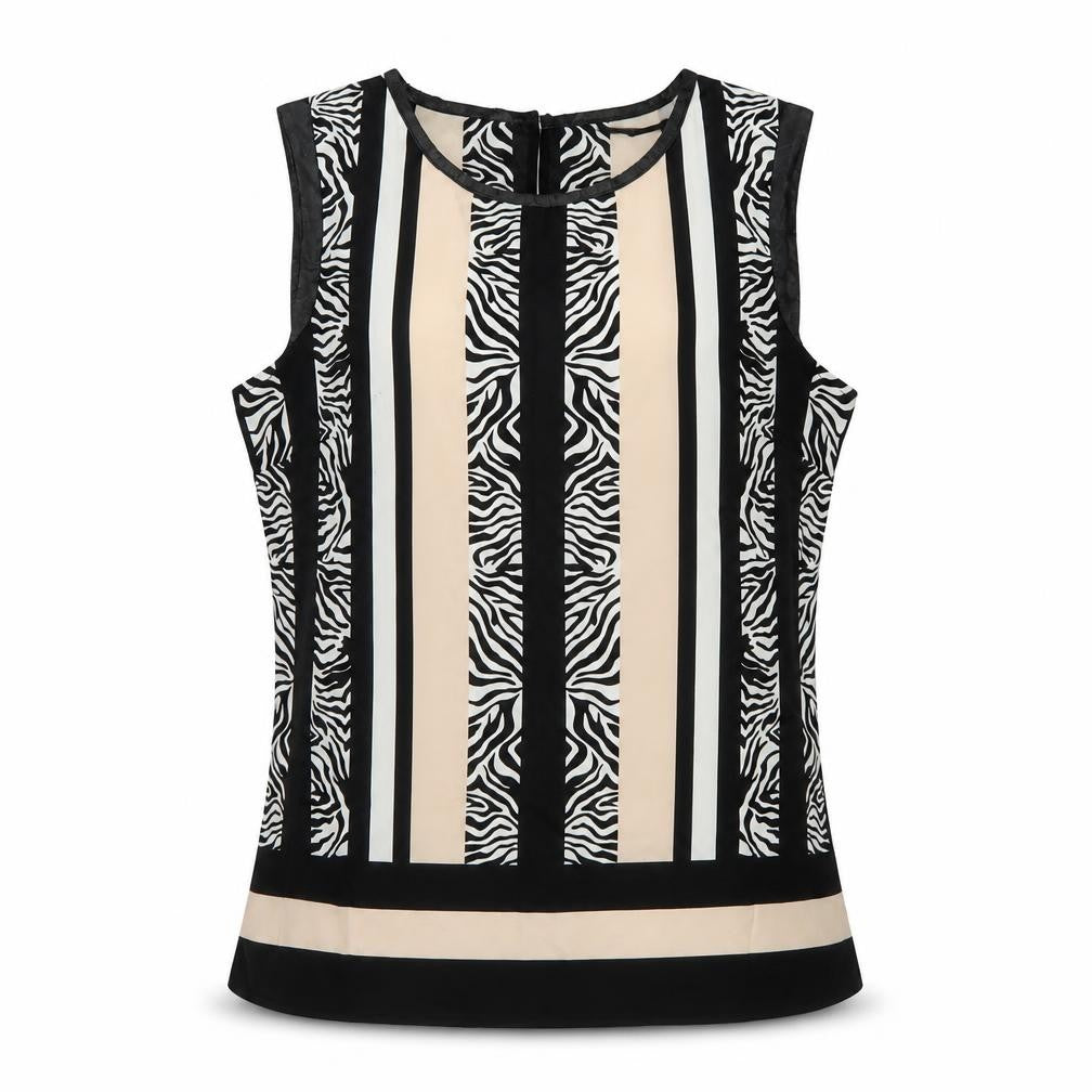 Front view of Oasis Women’s Multicoloured Blouse, size UK 8, Zebra Sleeveless