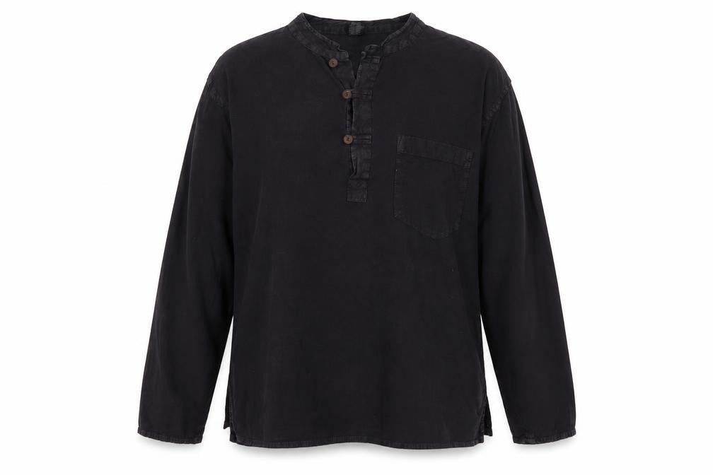 Front view of Coline Women's Black Long Sleeve Henley Blouse XL