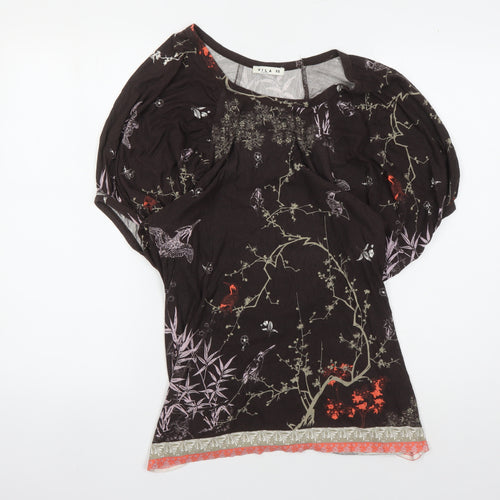 VILA Women's Black Floral Blouse, XS, Balloon Sleeve