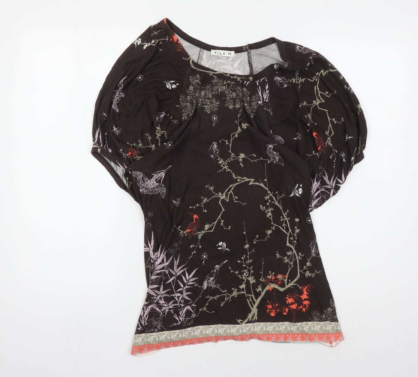 VILA Women's Black Floral Blouse, XS, Balloon Sleeve