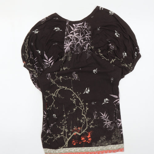 VILA Women's Black Floral Blouse, XS, Balloon Sleeve