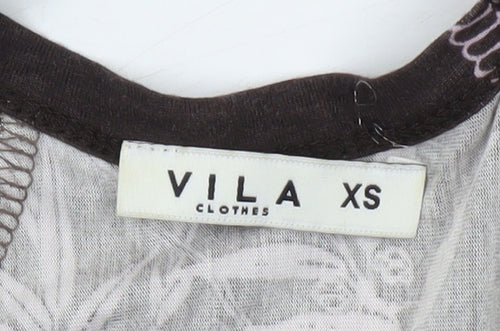 VILA Women's Black Floral Blouse, XS, Balloon Sleeve