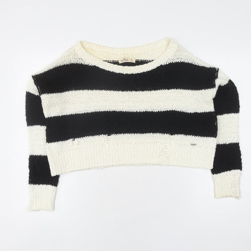 Hollister Women's Black Striped Pullover Jumper XS