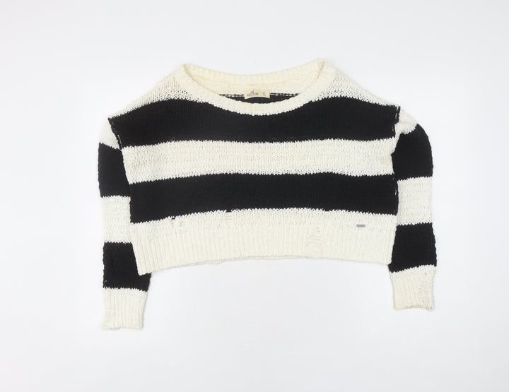 Hollister Women's Black Striped Pullover Jumper XS