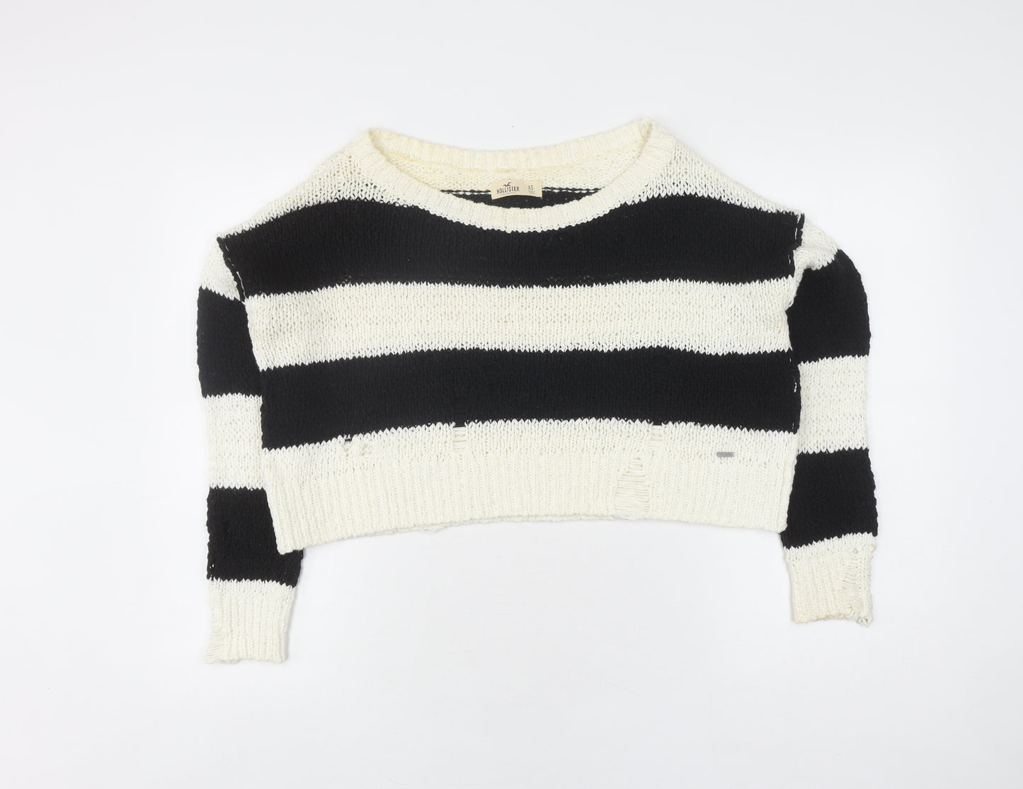Hollister Women's Black Striped Pullover Jumper XS