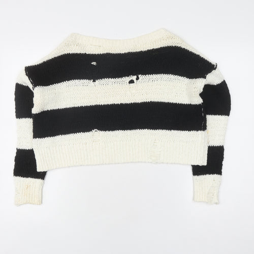 Hollister Women's Black Striped Pullover Jumper XS