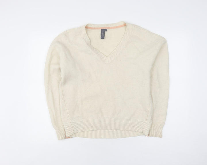 Sweaty Betty Women's White V-Neck Knit Pullover Jumper XS