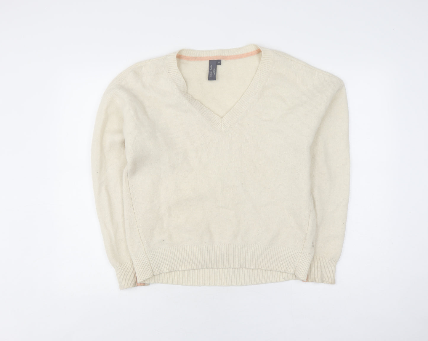 Sweaty Betty Women's White V-Neck Knit Pullover Jumper XS