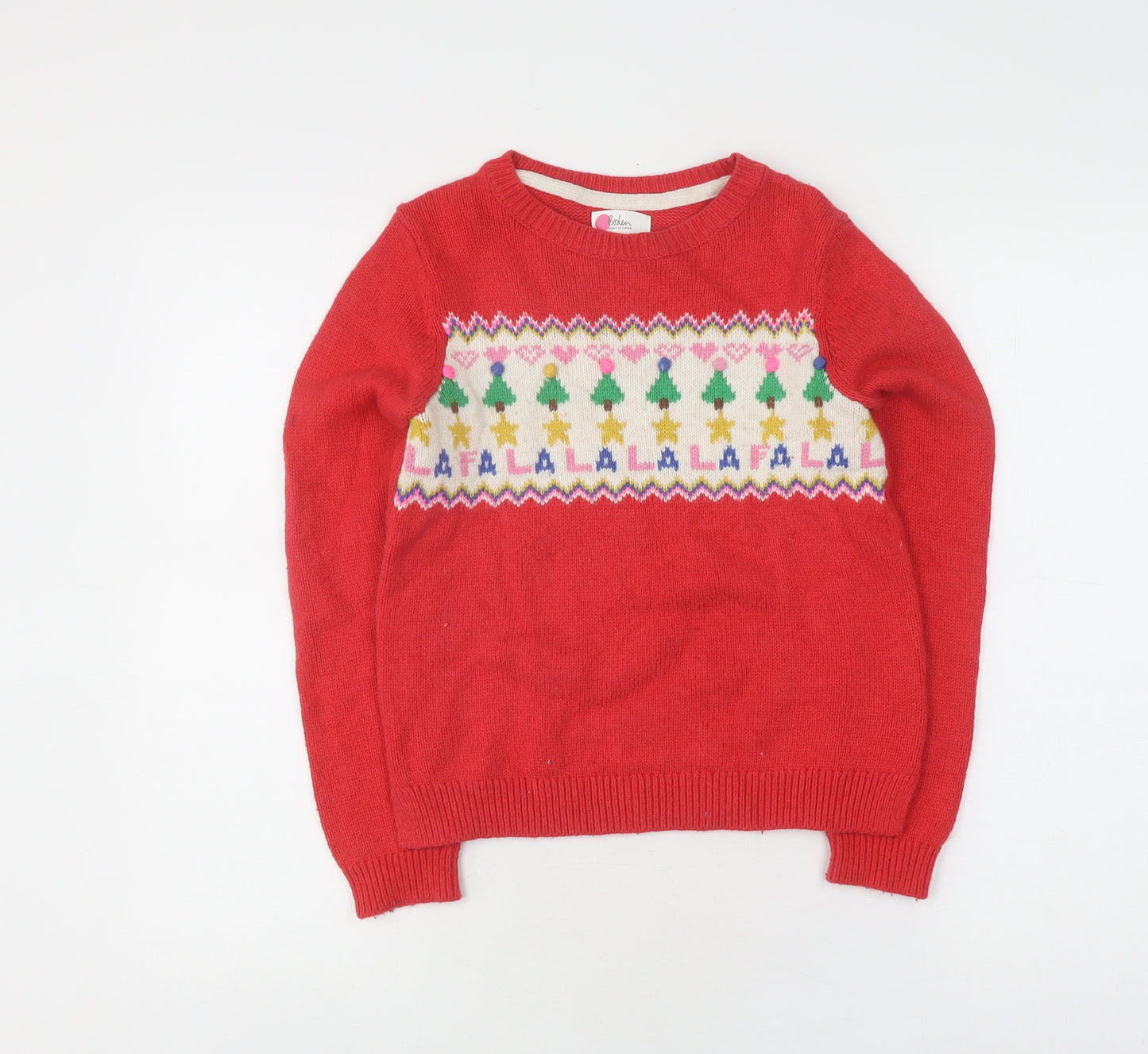 Boden Girls Red Fair Isle Jumper Size 9-10 Years
