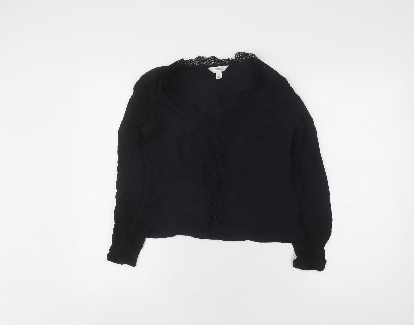 Marks and Spencer Black Lace Blouse, Size 10, Long Sleeve