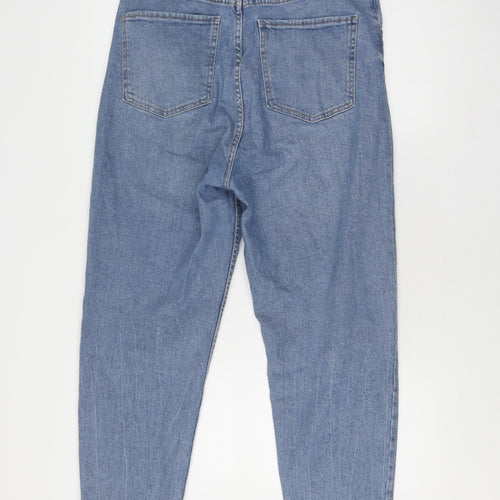 Bershka Women's Blue Distressed Slim Mom Jeans Size 14