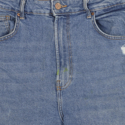 Bershka Women's Blue Distressed Slim Mom Jeans Size 14