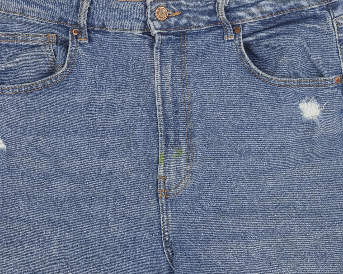 Bershka Women's Blue Distressed Slim Mom Jeans Size 14