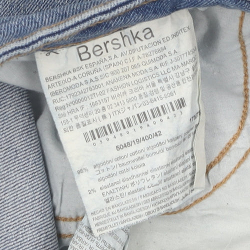 Bershka Women's Blue Distressed Slim Mom Jeans Size 14
