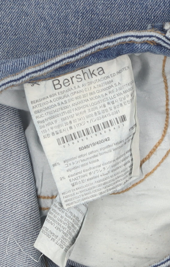 Bershka Women's Blue Distressed Slim Mom Jeans Size 14