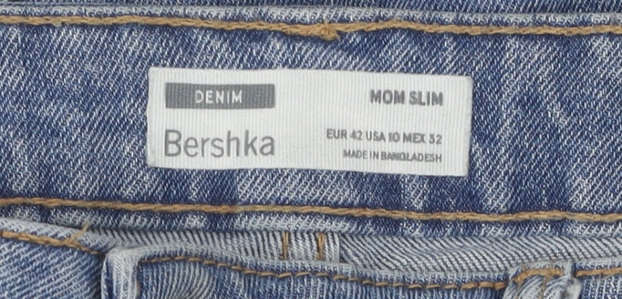 Bershka Women's Blue Distressed Slim Mom Jeans Size 14