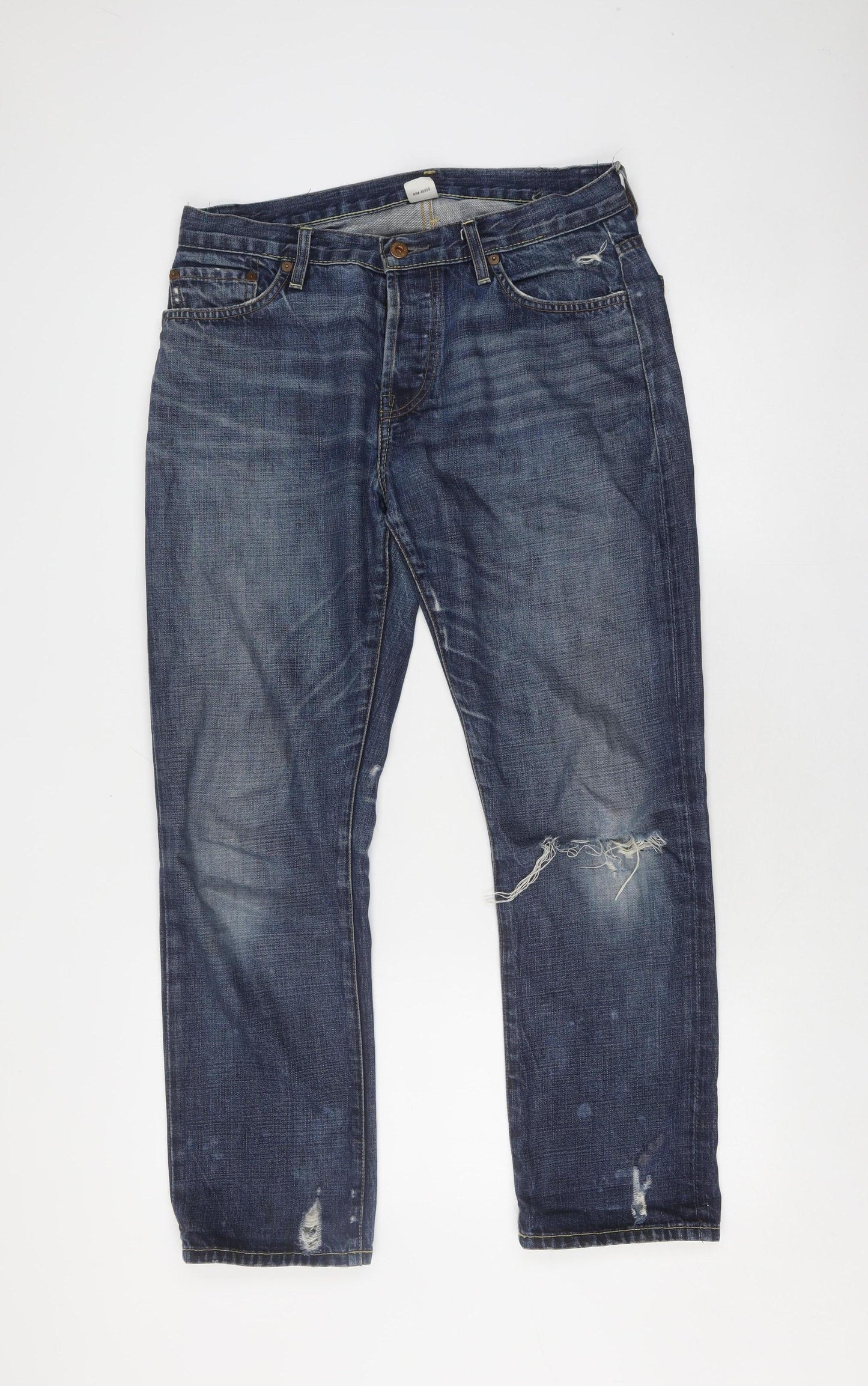 NSF Women's Blue Straight Leg Distressed Jeans Size 31