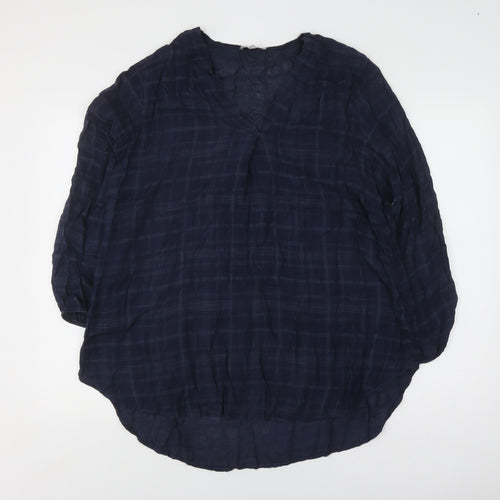 Apricot Women's Blue Check Blouse Size S 3/4 Sleeve V-Neck